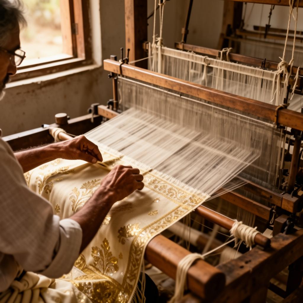 A master weaver working a Jamdani handloom in Rupganj