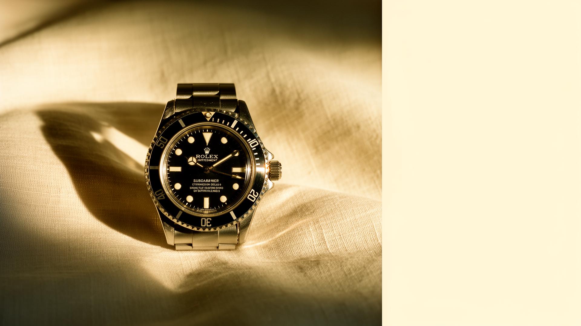 Rolex Submariner reference 116610LN resting on warm ivory linen